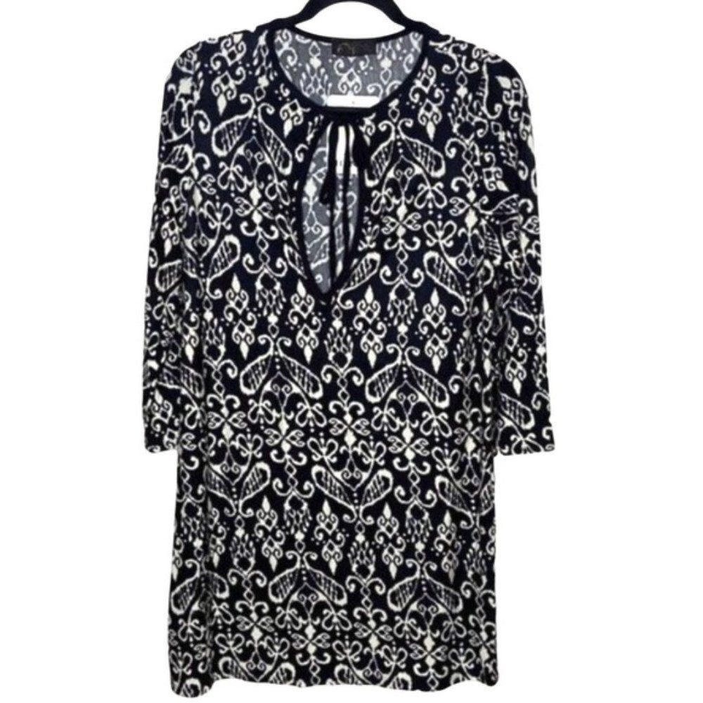 Athena Black Damask Tunic Scroll Cover Up Size Med